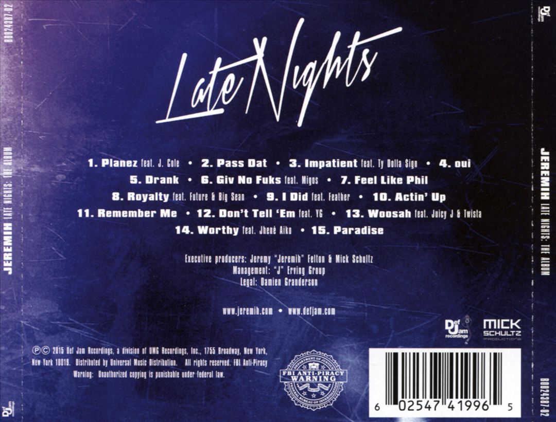 JEREMIH LATE NIGHTS : L'ALBUM [PROPRE] CD neuf - Photo 1 sur 1